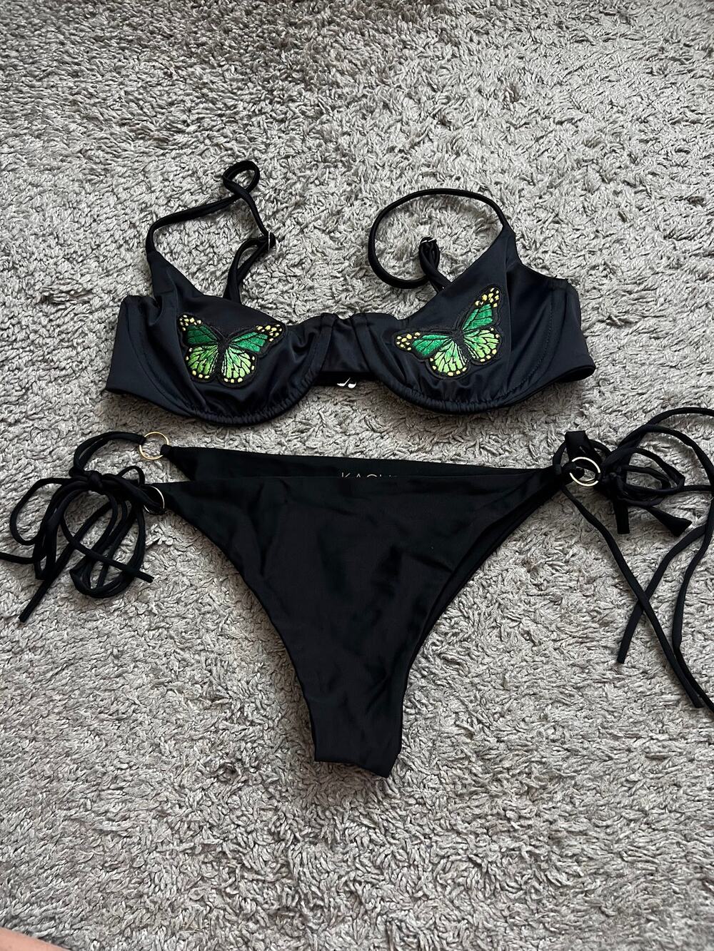 KAOHS Green Butterfly Black Set - Mia Underwire Top + Ring Tie-Side Bottom